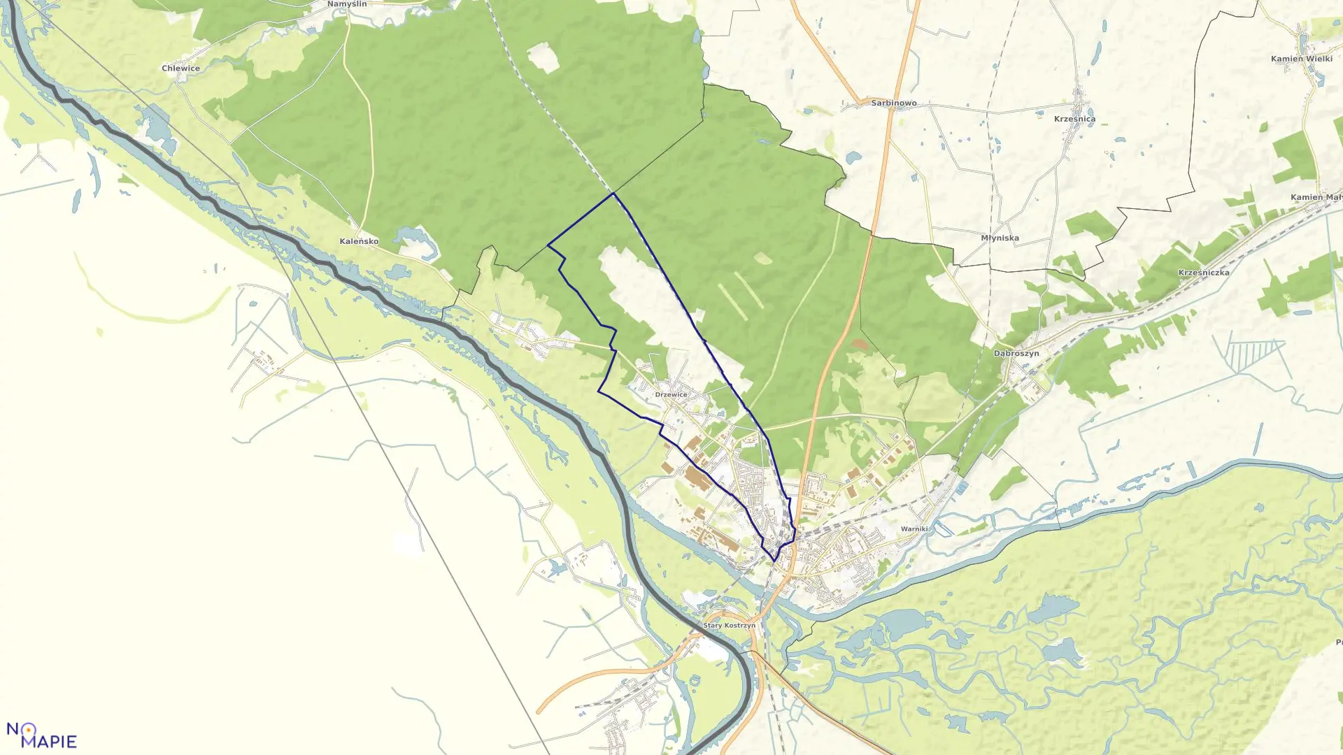 Mapa obrębu Osiedle Drzewice w mieście Kostrzyn nad Odrą